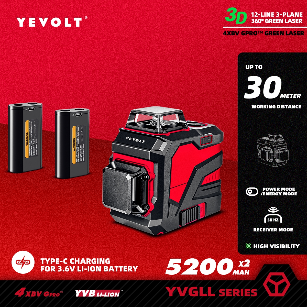 Industrial Laser Level - YEVOLT YVGLL4XS12 Full Layout 12-Line Site