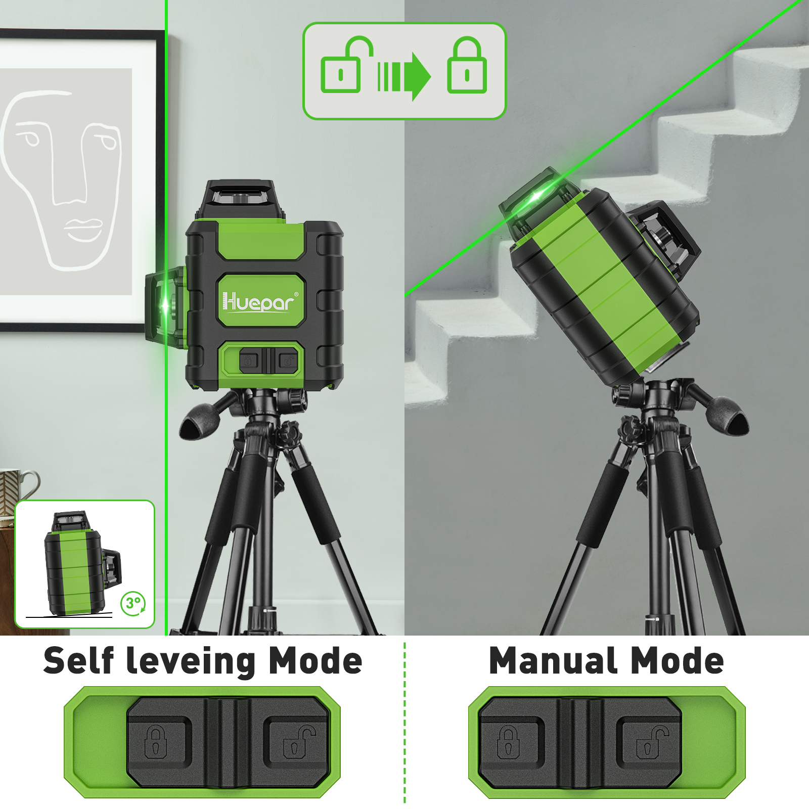 Huepar 3x360° Laser Level Gree - Industrial Laser Level のレビューと価格
