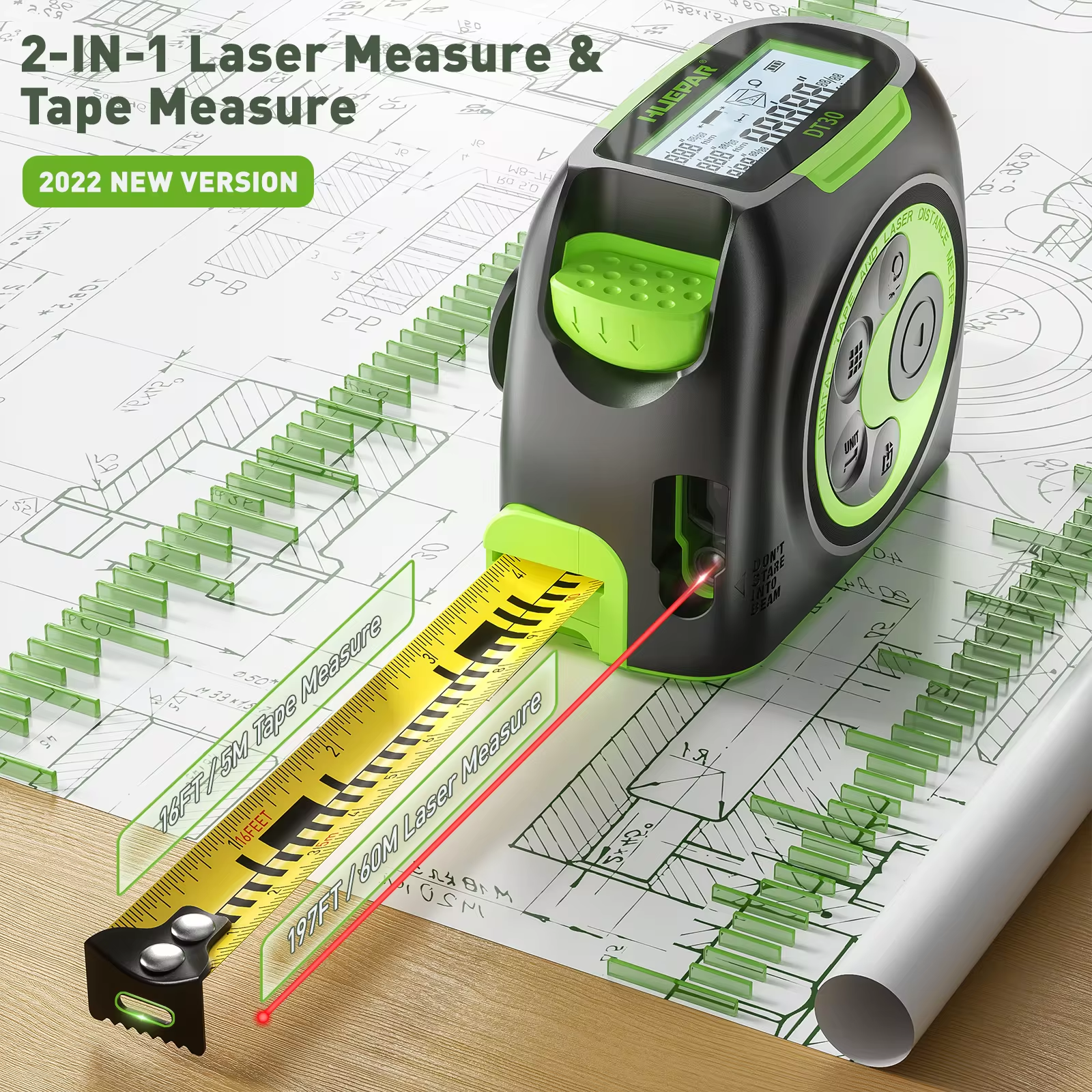 Huepar Digital 60M 197ft Laser - Industrial Laser Rangefinder のレビューと価格