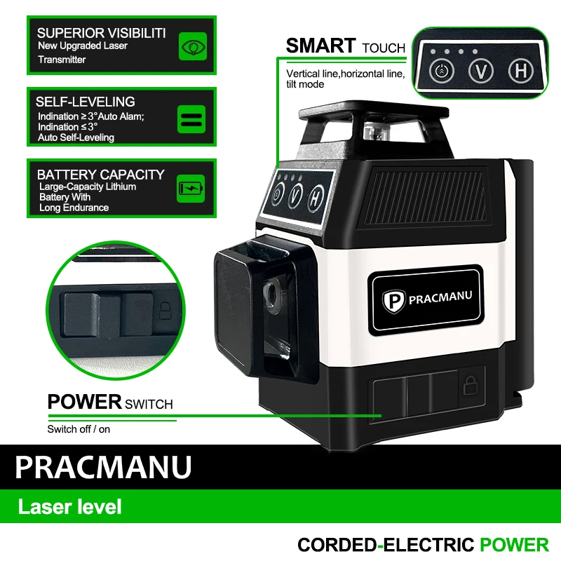 Pracmanu Mini 12 Lines 3D Lase - Industrial Laser Level のレビューと価格